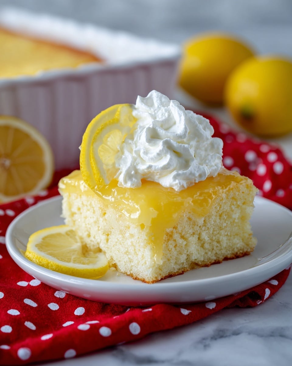 A white square baking dish holds a baked dessert with a golden brown crust broken into uneven pieces, revealing a shiny, bright yellow filling beneath. The crust has a rough texture and slightly darker edges, while the filling looks smooth and glossy. The dish is placed on a white marbled surface with a folded yellow and white striped cloth nearby. photo taken with an iphone --ar 4:5 --v 7