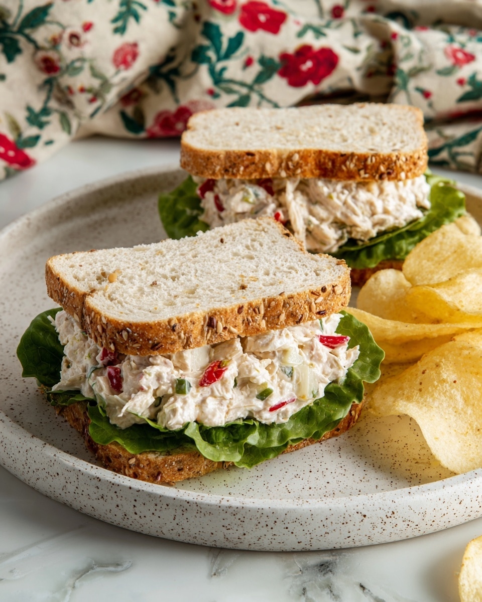 Two side-by-side images show a white bowl on a white marbled surface. The left image has a few clear layers: at the bottom, there are green celery pieces and small chunks of light pink chicken, topped with bright red and white chopped apple pieces, and two dollops of creamy white mayonnaise. The right image shows all these ingredients mixed together into a chunky, creamy salad with visible green celery, red and white apple pieces, and bits of chicken, held with a silver spoon. photo taken with an iphone --ar 4:5 --v 7