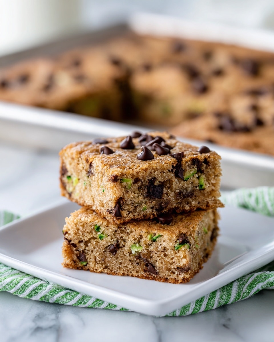 A close-up view of a square piece of light brown chocolate chip cake with dark chocolate chips scattered inside and on the surface. The single cake layer is soft and spongy with small air holes. It is being held by a metal spatula above a white dish containing the rest of the cake with several pieces cut but still in place. In the blurred background, a woman's hand holds the spatula. The dish sits on a white marbled surface. photo taken with an iphone --ar 4:5 --v 7