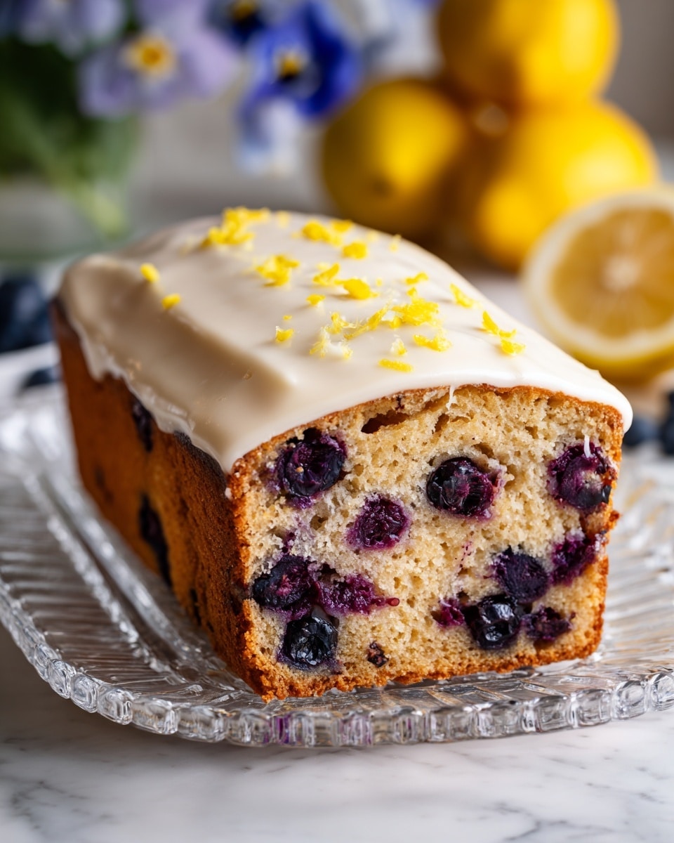 The image shows slices of a loaf cake arranged on an ornate silver tray with a white marbled texture beneath. Each slice has two visible layers: a thick, creamy white icing layer on top and bottom with small yellow zest pieces, and a moist, light brown cake layer in the middle mixed with small dark red berries and green flecks, hinting at added zest or herbs. The texture of the cake looks soft and crumbly, while the icing appears smooth and slightly glossy. The focus is on the front slice, showing detailed crumb texture and zest bits, with blurred background slices adding depth. Photo taken with an iphone --ar 4:5 --v 7