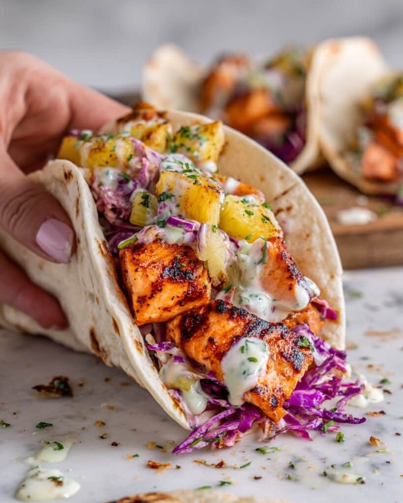 Baked Salmon Tacos with Crunchy Cabbage Slaw Recipe