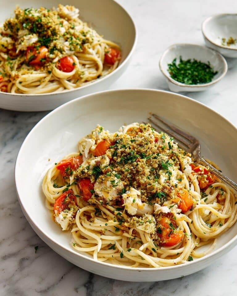 Cherry Tomato Pasta with Sweet Crab & Pesto Breadcrumbs Recipe