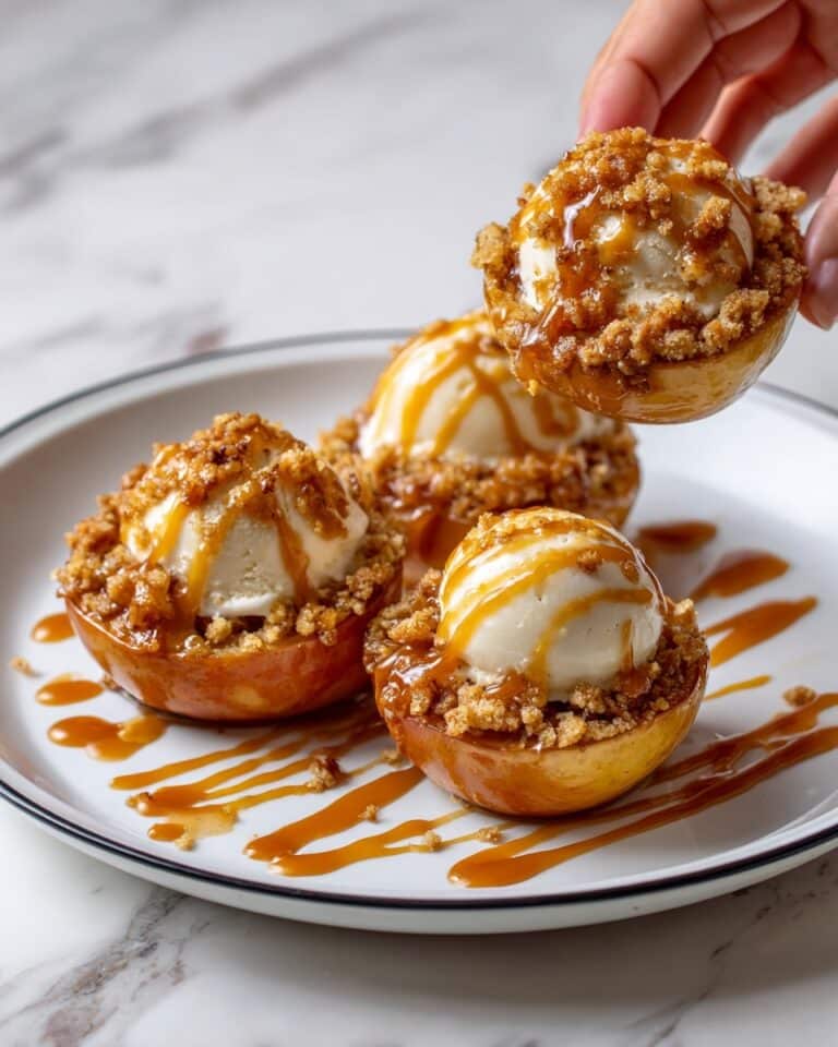 Baked Peaches with Oat Crumble and Vanilla Ice Cream Recipe