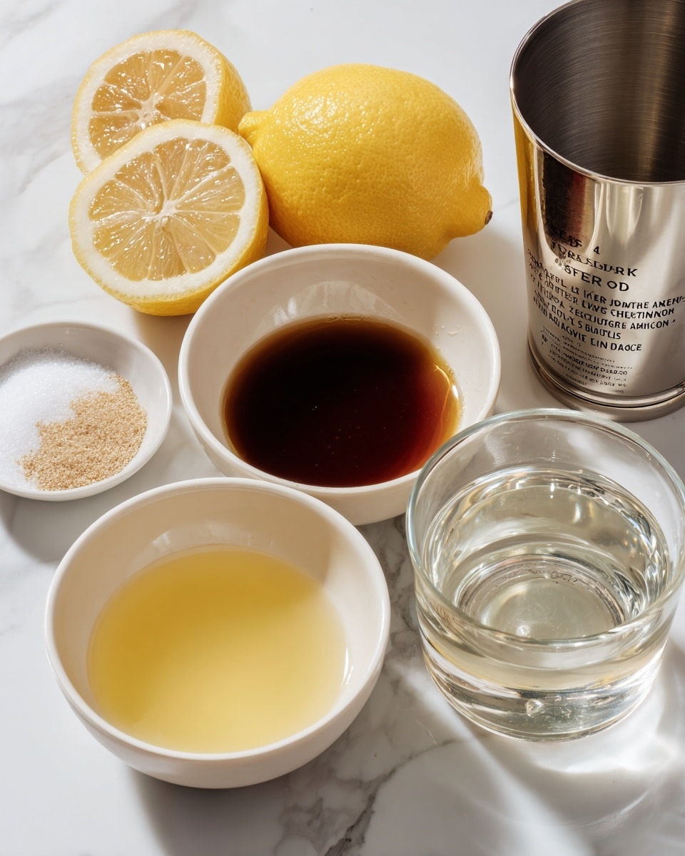 The image shows three white bowls arranged in a row on a white marbled surface. The left bowl contains a light yellow liquid labeled as
