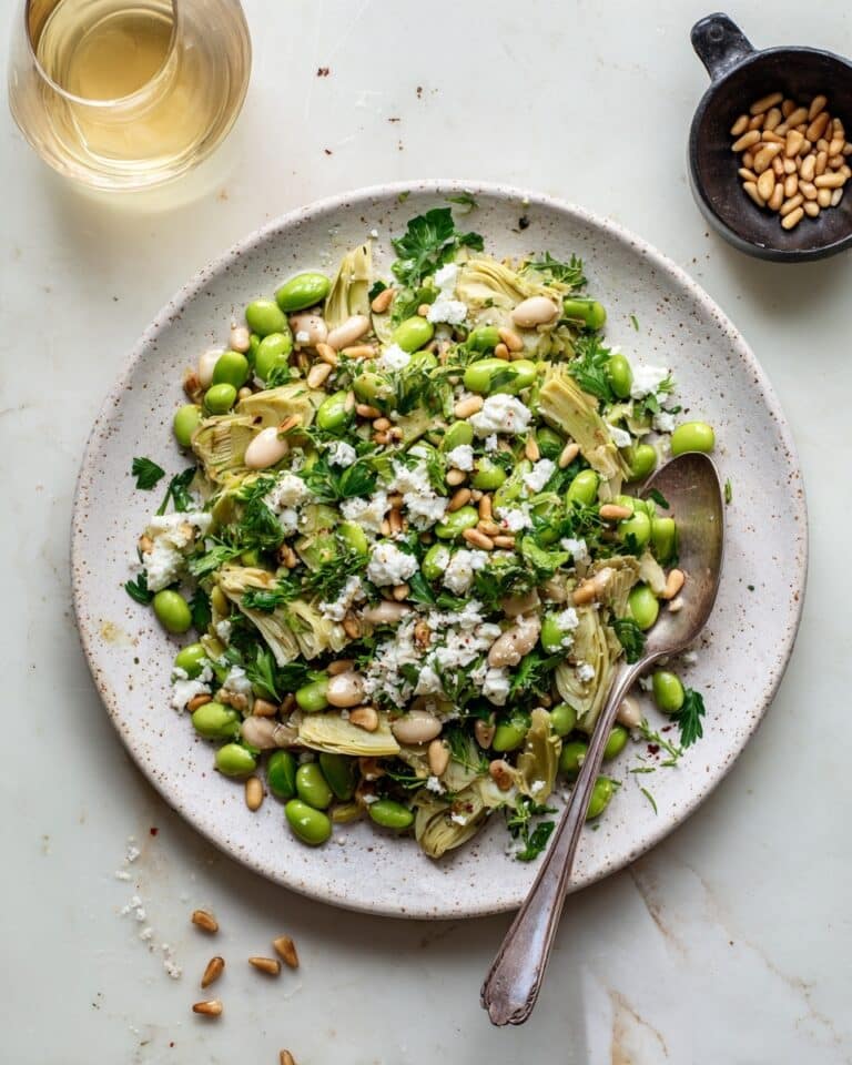 White Bean and Edamame Salad with Feta, Artichokes, and Toasted Pine Nuts Recipe