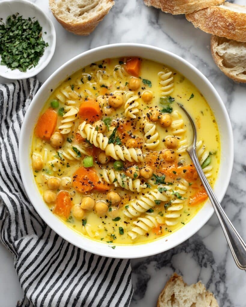 Chickpea Noodle Soup with Coconut Milk and Curry Spices Recipe
