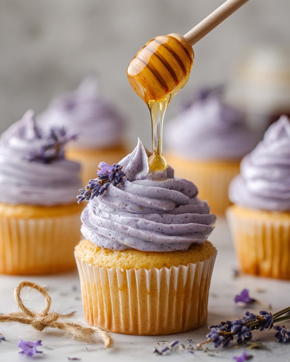 The image shows several light beige cupcakes with a soft, smooth texture on a black wire cooling rack over a white marbled surface. The cupcakes have one main layer of pale yellow cake with a slightly rounded top. A woman's hand is using a piping bag to swirl light purple frosting in thick, creamy layers onto one cupcake in the foreground. The frosting is applied in three visible smooth, fluffy rings starting from the outer edge and spiraling upwards, creating a small peak at the top. Several cupcakes behind it already have the same layered purple frosting topping. Photo taken with an iphone --ar 4:5 --v 7