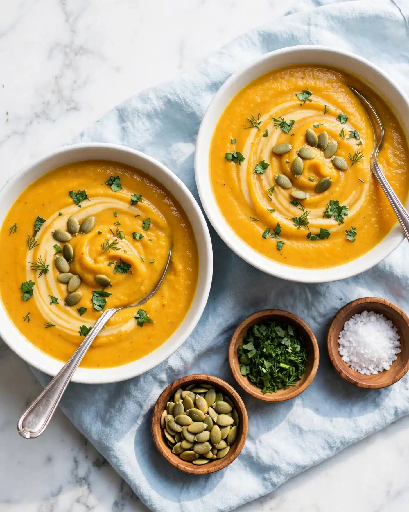 Autumn Butternut and Acorn Squash Soup with Sage and Green Apple Recipe